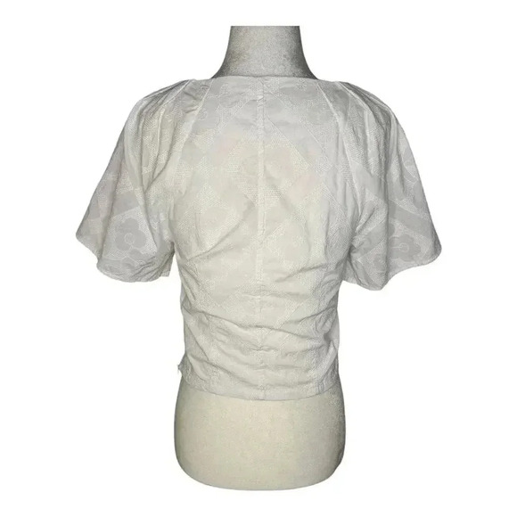 NEW Madewell Women’s Size 00 Eyelet White 
Darted V-Neck Top in‎ Floral NWT - Picture 3 of 8